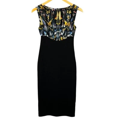 Vestido Lápiz Ted Baker Damas Bodycon Negro Floral Midi Sin Mangas Talla 2 Foto 1 de 4