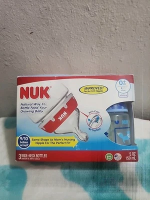 NUK Baby Bottles 3 pack 5 Ounce 0+ Months Perfect Fit Nipple Blue - Image 1 of 3
