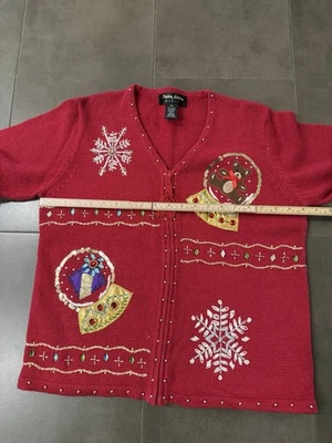 Suéter De Colección Theme Works By Kikit Rojo Navidad Mujeres Cremallera Globo de Nieve Copos Talla M Foto 1 de 4