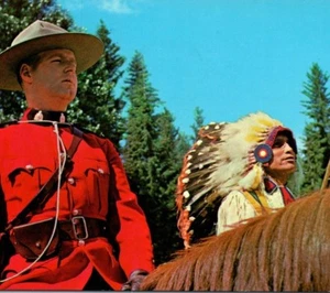 Canadian Indian Chief and Royal Mounted Police Officer Canada Vintage Postcard - Picture 1 of 5