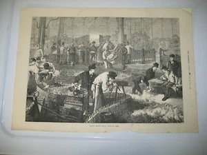 1874 Poultry Market Halles Centrales Paris France Wood Antique Engraving PRINT - Picture 1 of 3