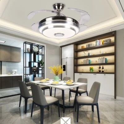 42" Bluetooth Invisible Ceiling Fan Light W/Music Player Remote LED Chandeliers - Image 1 of 2
