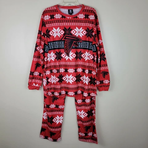 NFL L Team Apparel Atlanta Falcons Red & Black Christmas Pajamas Pant Set Cover