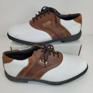 FOOTJOY Superlites Men's Size 8M White & Brown Saddle Golf Shoes Cleats 58049 - Picture 1 of 10