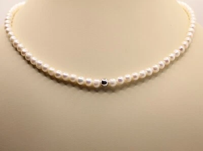 Collana Perle Acqua Dolce  Fresh Water Pearls mm 6-6,5  Sfera Argento mm 6 CM 45 - Immagine 1 di 4