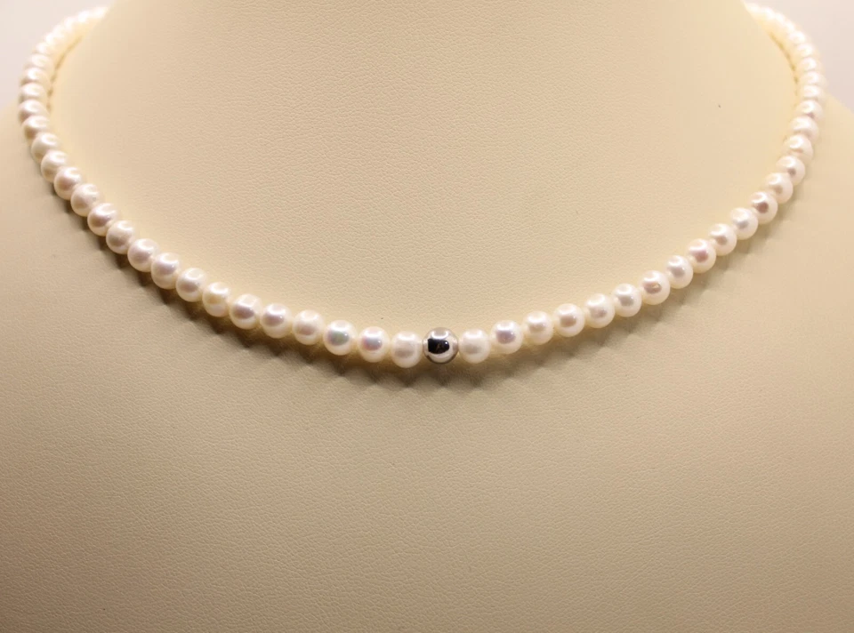 Collana Perle Acqua Dolce  Fresh Water Pearls mm 6-6,5  Sfera Argento mm 6 CM 45 - Immagine 1 di 4