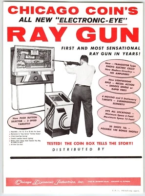 Chicago Coin Electronic Eye Ray Rifle Pistola Arcade Juego FLYER Original Nuevo de Lote Antiguo 1960 Foto 1 de 2
