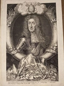 Antique Print King James II by G. Vertue, after Sir Godfrey Kneller 1688 - Picture 1 of 6