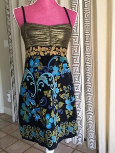 Free People Lost In Paradise Black Velvet Blue Gold Dress W/ Removable Strap Sz6 - Picture 1 of 9