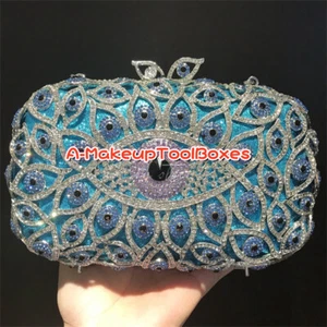 Crystal Evil Eyes Box Shaped Chains Party Evening Wedding Bridal Clutch Bag C100 - Picture 1 of 10