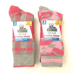 2 Packs of 2 Pairs Kodiak Girls Thermal Socks Size Large 4-10 NEW - Picture 1 of 2