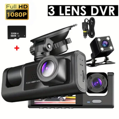 KEPEAK 3 Lens Dash Cam HD 1080p Car Front/Rear/Inside Video Recorder Camera G-sensor