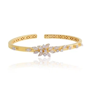 1.30 Ct Lab Grown CVD Diamond Cuff Bangle Bracelet Women Gift 18k Yellow Gold - Picture 1 of 9