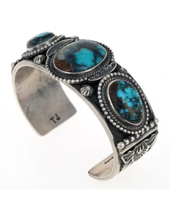 Pulsera Bisbee Natural Turquesa 3 Piedras Fila Por Artista Navajo Tommy Jackson - Imagen 1 de 6