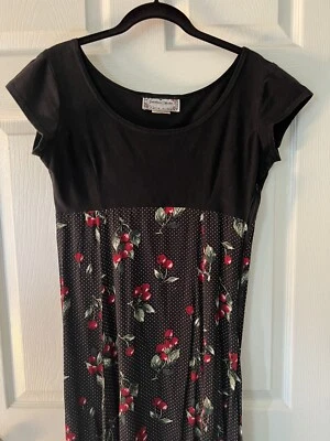 Vintage Jonathan Martin Black Cherry Print Maxi Milkmaid Dress Size 5 - Image 1 of 4