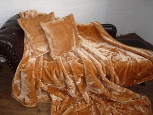 3tlg. Set Tagesdecke Kuscheldecke Glanz-Design braun hellbraun + 2 Kissen 40x40 - Bild 1 von 3