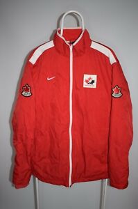 VIntage NIKE IIHF Canada HOCKEY Red Nylon Jacket Fleece Inner Size Large RARE