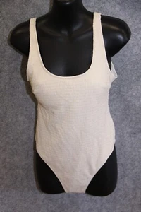 BADEANZUG SCHWIMMANZUG GRÖSSE 38 NATURWEISS GOLDIG CRINKLE GUMMIERT H&M - Picture 1 of 3