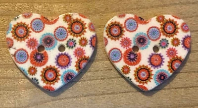2 Flower Heart Sewing Buttons Crafting Wood 2 Hole 1"  - Image 1 of 2