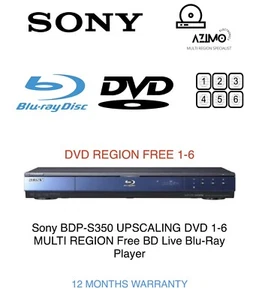 Sony BDP-S350 DVD 1-6 Multi Region HDMI HD 1080p Upscaling Blu-Ray Player - Picture 1 of 8