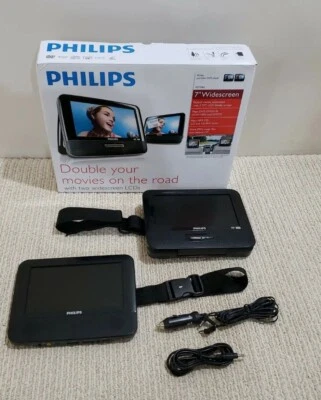 Philips PET7402 Portable DVD Player Set, Two (2) Screens, Includes Box And Cords - Image 1 of 4