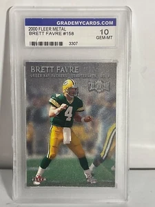 2000 FLEER METAL # 158 BRETT FAVRE GRADEMYCARDS.COM GEM-MT 10 DAMAGE CASE - Picture 1 of 2