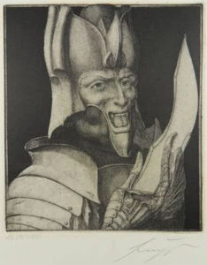 ERNST FUCHS ORIG. RADIERUNG KRIEGSGOTT MARS 1976 Signiert - Picture 1 of 3