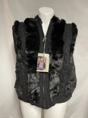 Suéter con Capucha TÉ VERDE Chaleco de Piel Sintética Negro Cable Tejido Bolsillos Cremallera XXL NUEVO CON ETIQUETAS Foto 1 de 4