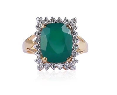 Pave 3.98 Cts Round Brilliant Cut Diamonds Emerald Cocktail Ring In 750 18K Gold - Image 1 of 3