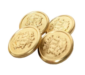 4 Pk Vintage Scottish Crest 3/4" Gold Toned Metal Shank Buttons - Picture 1 of 9