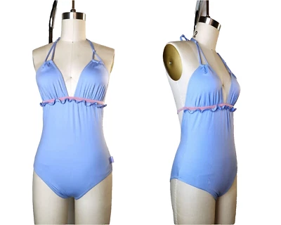 Moschino Mare Azul Claro/Lavanda y Rosa Traje de Baño Halter De Colección XS Foto 1 de 4