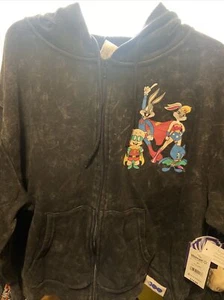 Looney Tunes DC Comics Womens Full Zip Up Hoodie Juniors Size XL Black Wash NWT - Picture 1 of 7