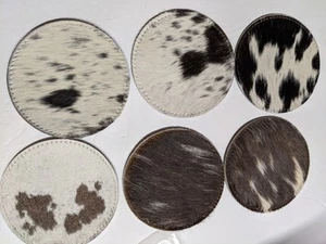 Leather Fur Coasters Set Of 6 - Picture 1 of 4