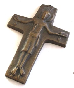 Vtg Jesus Christ Lord Peasant Cross Brass Drops of Blood 3 7/8" Ornament Pennant - Picture 1 of 2