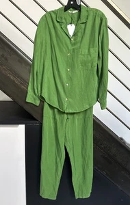 ZARA green 2 pc linen blend shirt & pant set / Size S-M / NWT - Picture 1 of 14