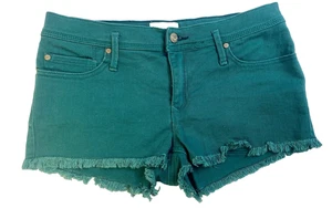 ROXY Denim Short Shorts Women Juniors 9/29 Sea Green Distressed Low Rise Raw Hem - Picture 1 of 12