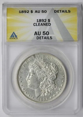 Dólar Morgan 1892 $1 AU 50 detalles limpios ANACS Foto 1 de 4