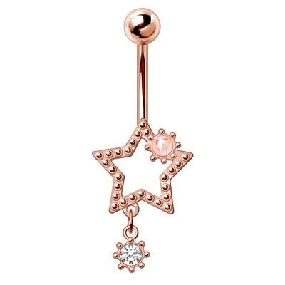 Rose Gold Plated Star Drop Navel Ring - Image 1 of 4