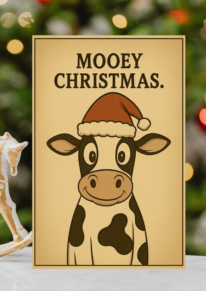 FUDGING GOOD PRINTS Merry Christmas Cute Cow Christmas Card - Humorous Festive Xmas Card