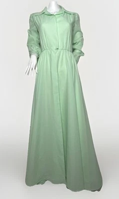 Vtg 70s Vogue Americana XS Mint Green Maxi Dress Formal Prairie Gown USA - Image 1 of 4