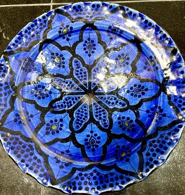 "Plato de cerámica marroquí ensalada/tazón de pasta para servir hecho a mano colgante de pared 9"""  Foto 1 de 3