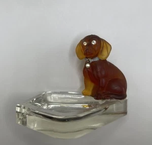 Vintage Crackerjack Dog Gablonzer Figurine Satin Glass Amber AS IS - Picture 1 of 8