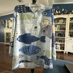 Camicetta Temu 1/2 bottoni disegno pesce 2x nuova senza etichette - Foto 1 di 9