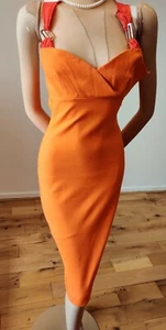 TED BAKER BODYCON DRESS SIZE 1 UK 6 US 2 APPROX ORANGE 70% VISCOSE 23% POLYAMIDE - Picture 1 of 5