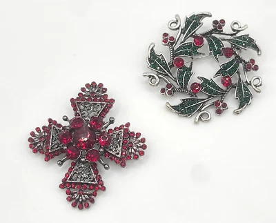 Lote de broches navideños rojo estrás cruz acebo corona prendedor joyería navideña Foto 1 de 4