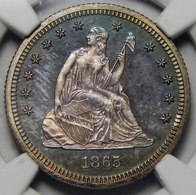 1865 NCG PF66 SEATED LIBERTY SILVER QUARTER - Image 1 of 4