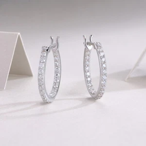 20.5mm D Color VVS1 Moissanite Hoop Earrings 925 Sterling Silver Pass Tester Gra - Picture 1 of 11