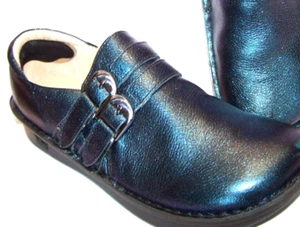 SALE! ALEGRIA PG LITE WOMEN'S Iridescent blue LEATHER SHOES 2 BUCKLES SIZE 11M - Picture 1 of 12