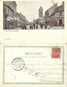 Postal de Dinamarca, HORSENS, Street Scene with People, Iglesia (1899) - Imagen 1 de 3