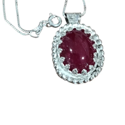 Necklace, Ruby and Sterling Silver Pendant, Handmade, Artisan, 18", NEW - Image 1 of 4